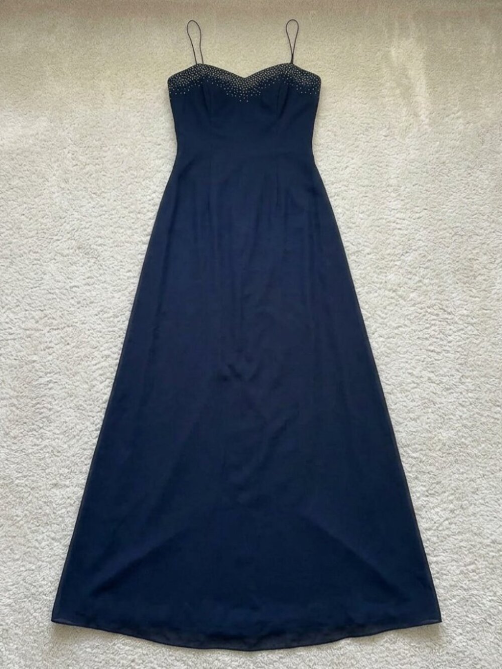 Y2K DJ Nights Black Crystal Beaded Formal Gown Sheer Back Formal Dress Sz 3/4